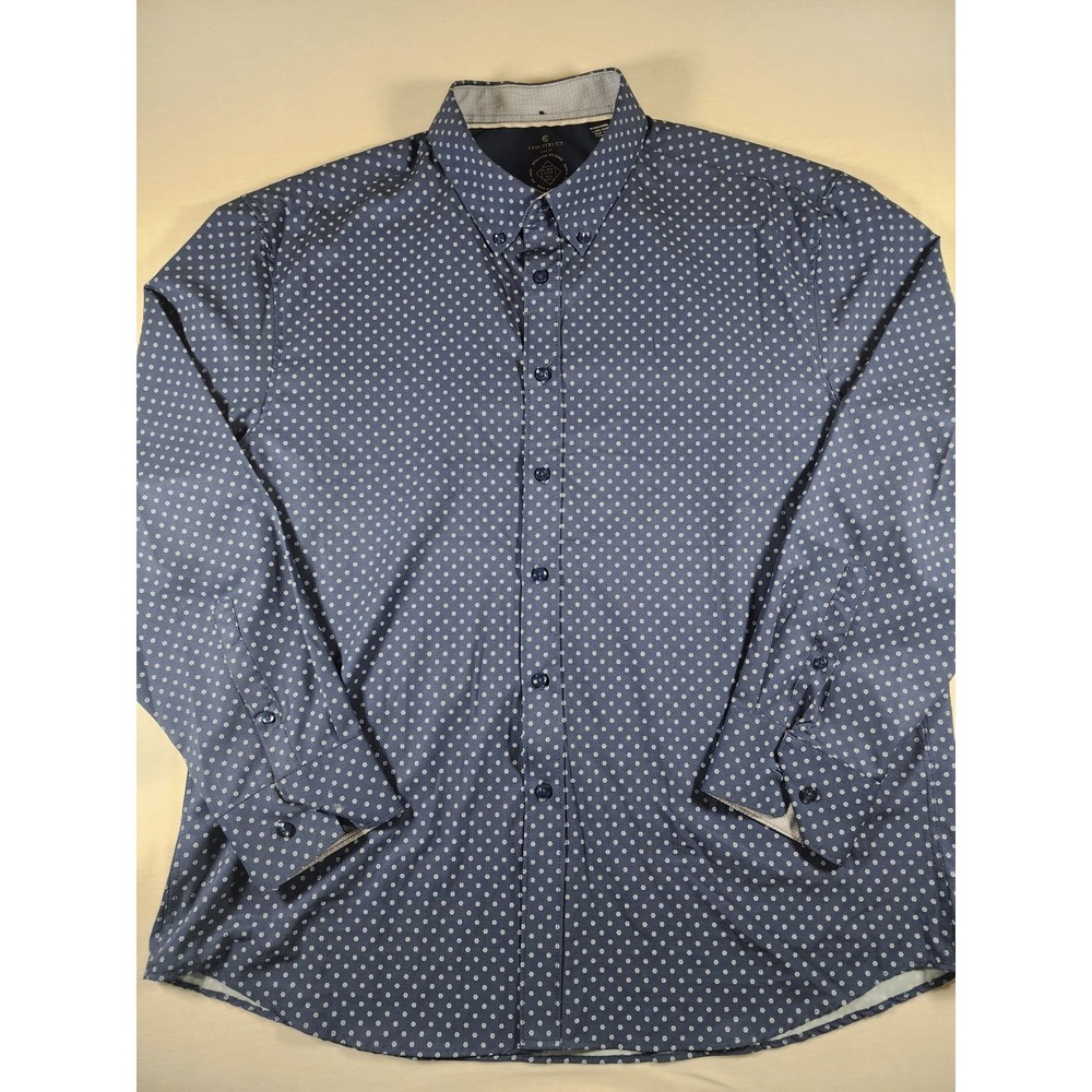 Construct Slim Fit Mens XXL Button Down Long Sleeve Blue White Floral Pattern